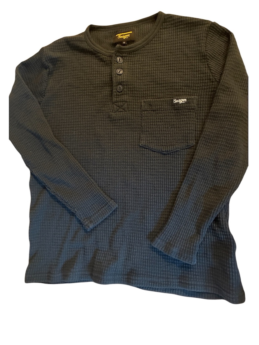 Seager Waffle Henley Charcoal Black Long-Sleeve Shirt men’s S 100% Cotton